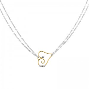 SARATOGA JEWELS 18 INCH STERLING SILVER/YELLOW GOLD FILLED HEART DOUBLE CHAIN NECKLACE - DEW DROP COLLECTION