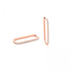 14K ROSE GOLD ELONGATED RECTANGLE SHAPED HOOP EARRINGS WITH .32CTTW ROUND SI CLARITY & GH COLOR DIAMONDS