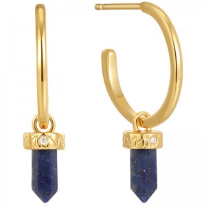 ANIA HAIE 14K GOLD PLATED ON STERLING SILVER LAPIS POINT PENDANT SMALL HOOP EARRINGS