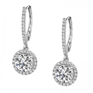 14K WHITE GOLD LEVERBACK EARRING MOUNTINGS WITH .30CTTW ROUND SI CLARITY & GH COLOR DIAMONDS SET IN THE HALO AND TOP