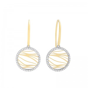 14K YELLOW GOLD ROUND WAVE DROP EARRINGS WITH .22CTTW ROUND SI CLARITY & GH COLOR DIAMONDS SET ON THE EDGE