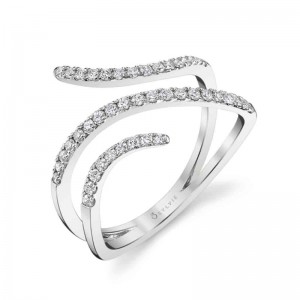 14K WHITE GOLD TRIPLE ROW OPEN WAVE RING WITH .31CTTW ROUND SI CLARITY  & GH COLOR DIAMONDS
