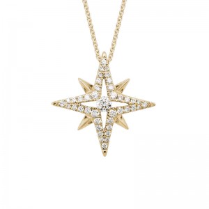 14K YELLOW GOLD NORTH STAR PENDANT WITH .35CTTW ROUND SI CLARITY & GH COLOR DIAMONDS ON A 16-18" CBALE CHAIN
