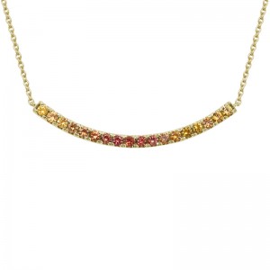 14K YELLOW GOLD 16/17/18" CABLE CHAIN WITH .52CTTW ROUND ORANGE AND YELLOW SAPPHIRES SET IN A CUREVED BAR