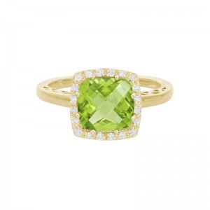 14K YELLOW GOLD 8MM (2.5CT) SQUARE CHECKERBOARD CUT RING WITH .10CTTW ROUND SI CLARITY & GH COLOR DIAMONDS SET IN THE HALO