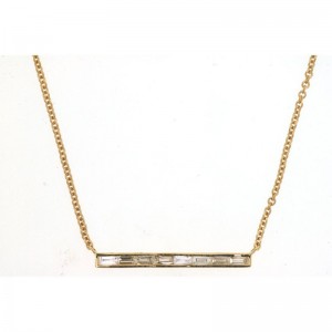 14K YELLOW GOLD BAR NECKLACE WITH .14CTTW I1 CLARITY & HI COLOR BAGUETTE DIAMONDS