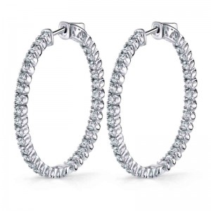 14K WHITE GOLD 24MM INSIDE OUTSIDE HOOP EARRINGS WITH 1.75TWT ROUND SI2 CLARITY & HI COLOR DIAMONDS