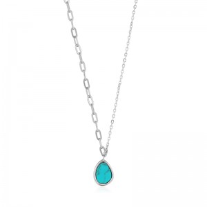 ANIA HAIE STERLING SILVER TIDAL TURQUOISE MIXED LINK NECKLACE