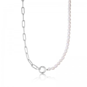 ANIA HAIE STERLING SILVER PEARL CHUNKY LINK CHAIN NECKLACE