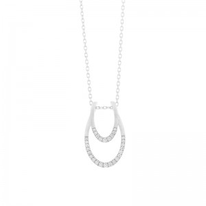 14K WHITE GOLD DOUBLE U SHAPE PENDANT WITH .10CTTW ROUND SI CLARITY & GH COLOR DIAMONDS ON AN 18" CABLE CHAIN