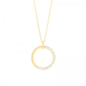 14K YELLOW CIRCLE PENDANT WITH.12CTTW ROUND SI CLARITY & GH COLOR DIAMONDS ON A 17/18" CBALE CHAIN