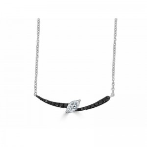14K WHITE GOLD BOLT PENDANT SET WITH .16CTTW ROUND BLACK DIAMONDS AND A .17CT MARQUISE SI CLARITY & GH COLOR DIAMONDS