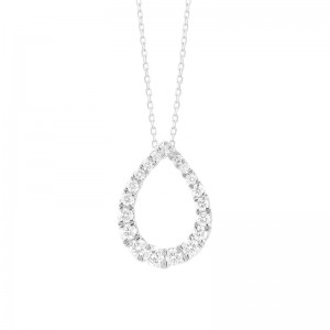 14K WHITE GOLD OPEN PEAR SHAPED PENDANT SET WITH .50CTTW ROUND SI CLARITY & GH COLOR DIAMONDS ON A 16/18" CABLE CHAIN