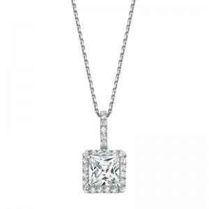 14K WHITE GOLD HALO PENDANT MOUNTING WITH .17CTTW ROUND SI2 CLARITY & HI COLOR DIAMONDS SET IN THE HALO AND BAIL ON AN 18" CABLE CHAIN (FOR A 3/4CT SQUARE)