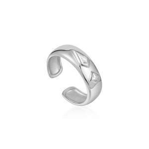 ANIA HAIE STERLING SILVER SPARKLE EMBLEM THINK BAND RING