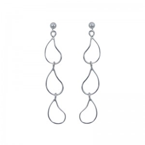 SARATOGA JEWELS STERLING SILVER "RAINDROP" CASCADE 3 LINK EARRINGS ON BALL POSTS