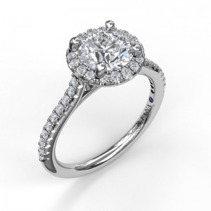 14K WHITE GOLD SEMI MOUNTING WITH .34CTTW ROUND SI CLARITY & G COLOR DIAMONDS SET IN THE HALO, SHANK AND UNDER THE HEAD