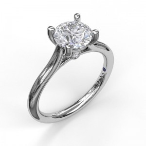 PLATINUM FOUR PRONG POLISHED SOLITAIRE SETTING WITH .02CTTW ROUND SI CLARITY & G COLOR DIAMOND SET UNDER THE HEAD