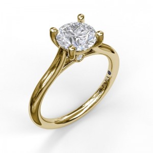 14K YELLOW GOLD FOUR PRONG SOLITAIRE SETTING WITH .02CTTW ROUND SI CLARITY & G COLOR DIAMONDS SET UNDER THE HEAD