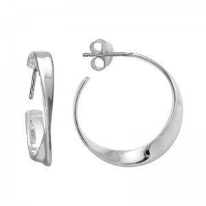 STERLING SILVER (RHODIUM PLATED) CONTEMPO TWIST HOOP EARRINGS