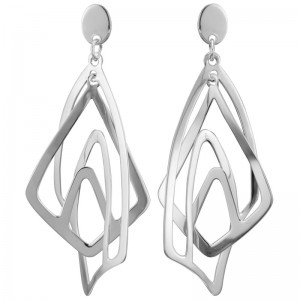 STERLING SILVER (RHODIUM PLATED) 3 DIMENSIONAL DANGLE EARRINGS