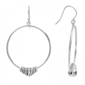 STERLONG SILVER (RHODIUM PLATED) CIRCLE DROP EARRINGS WITH RINGS ON WIRES
