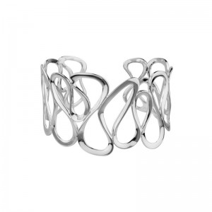 STERLING SILVER (RHODIUM PLATED) OPEN ABSTRACT SWIRLS CUFF BRACELET