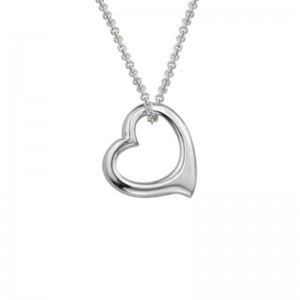 STERLING SILVER (RHODIUM PLATED) OPEN HEART PENDANT ON A 15+1" CABLE CHAIN WITH A LOBSTER CLASP
