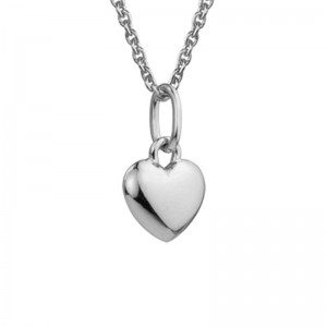 STERLING SILVER (RHODIUM PLATED) POLISHED PUFFED HEART PENDANT ON A 14+1" CABLE CHAIN WITH A LOBSTER CLASP