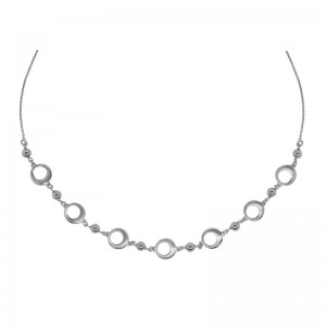 STERLING SILVER (RHODIUM PLATED) 16.5+2" OPEN CIRCLES AND BEADS NECKALCE