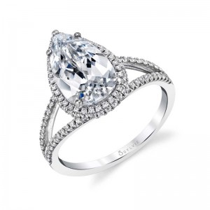 PLATINUM SEMI MOUNTING WITH .35TWT ROUND SI CLARITY & GH COLOR DIAMONDS PRONG SET IN THE SPLIT SHANK AND THE DOUBLE HALO
