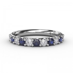 14K WHITE GOLD BAND WITH .35CTTW ROUND SI CLARITY & GH COLOR DIAMONDS ALTERNATING WITH .41CTTW ROUND SAPPHIRES FINGER SIZE 5.5