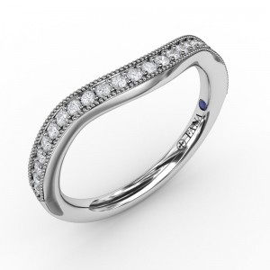 14K WHITE CURVED MILGRAIN BAND WITH .20CTTW ROUND SI CLARITY & GH COLOR DIAMONDS SIZE 5.25