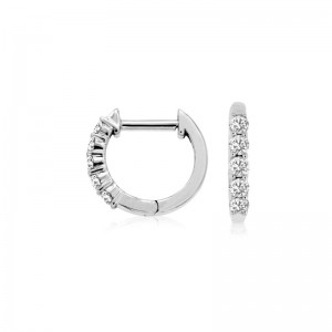 14K WHITE GOLD SMALL HOOP (11MM) EARRINGS WITH .25CTTW ROUND I1 CLARITY & HI COLOR DIAMONDS