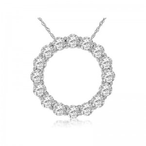 14K WHITE GOLD CIRCLE PENDANT WITH 1.30CTTW ROUND I1 CLARITY & HI COLOR DIAMONDS ON A PENDANT CHAIN