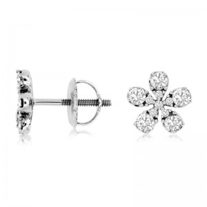 14K WHITE GOLD FLORAL EARRINGS WITH FLORAL POST EARRINGS WITH .50CTTW ROUND I1 CLARITY & HI COLOR DIAMONDS