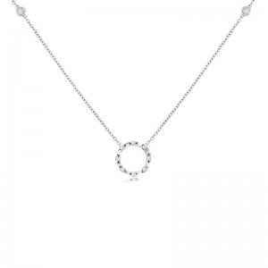 14K WHITE GOLD .28CTTW ROUND AND BAGUETTE I1 CLARITY & HI COLOR DIAMONDS BY THE YARD NECKALCE WITH A CIRCLE PENDANT