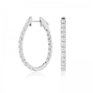 14K WHITE GOLD OVAL INSIDE OUTSIDE HOOP EARRINGS WITH 5.0CTTW ROUND I1 CLARITY & HI COLOR DIAMONDS WITH LOCKING POSTS