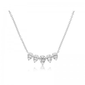 14K WHITE GOLD .28CTTW ROUND AND BAGUETTE SCALLOPED DIAMOND NECKLACE ON AN 18" CABLE CHAIN