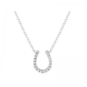 14K WHITE GOLD SMALL HORSESHOE PENDANT WITH .10CTTW ROUND I1 CLARITY & HI COLOR DIAMONDS ON A PENDANT CHAIN