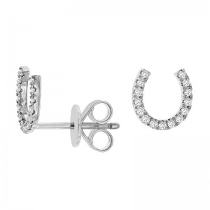 14K WHITE GOLD HORSESHOE POST EARRINGS WITH .15CTTW ROUND I1 CLARITY & HI COLOR DIAMONDS