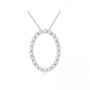 14K WHITE GOLD OVAL PENDANT WITH .51CTTW ROUND I1 CLARITY & HI COLOR DIAMONDS ON A PENDANT CHAIN