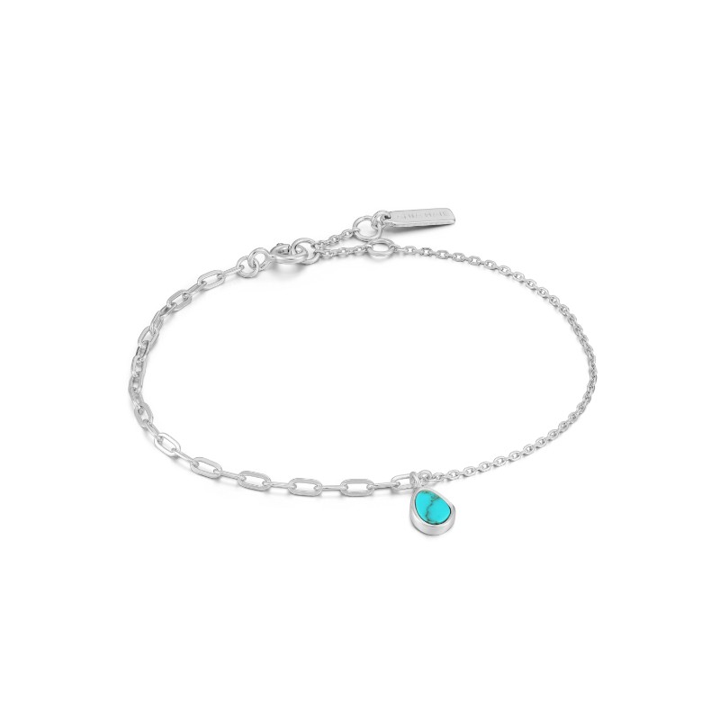 ANIA HAIE STERLING SILVER TIDAL TURQUOISE MIXED LINK BRACELET