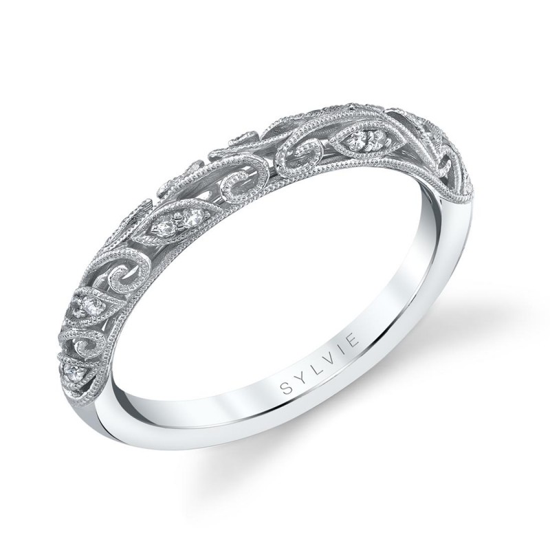 https://www.nfoxjewelers.com/upload/product/14K WHITE GOLD FLORAL DESIGN BAND WITH .09CTTW ROUND SI CLARITY & GH COLOR DIAMONDS