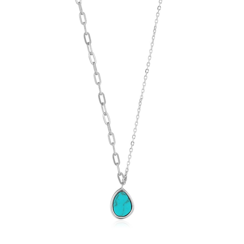 ANIA HAIE STERLING SILVER TIDAL TURQUOISE MIXED LINK NECKLACE