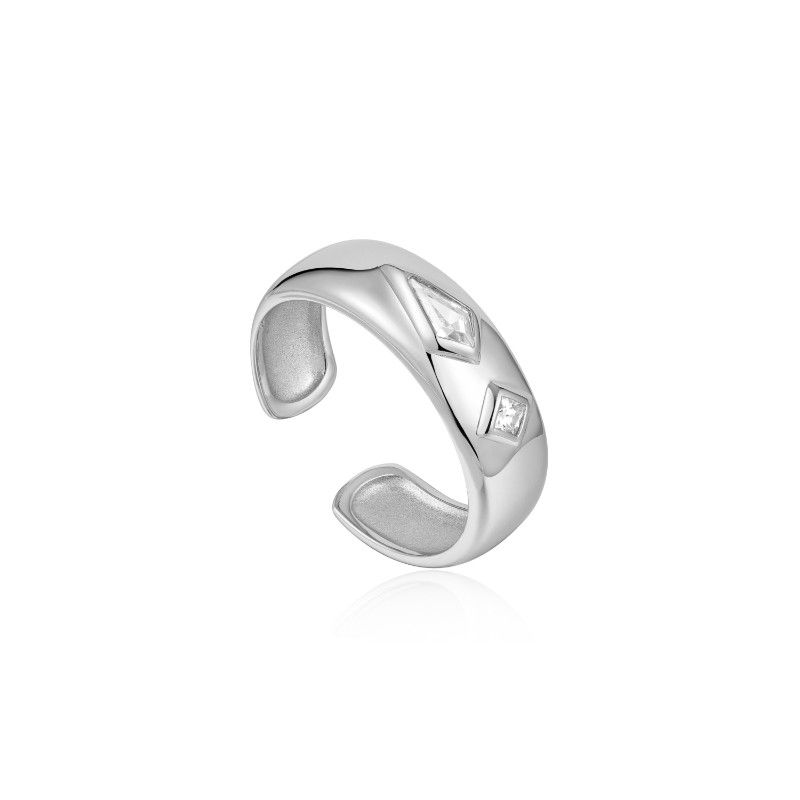 ANIA HAIE STERLING SILVER SPARKLE EMBLEM THINK BAND RING