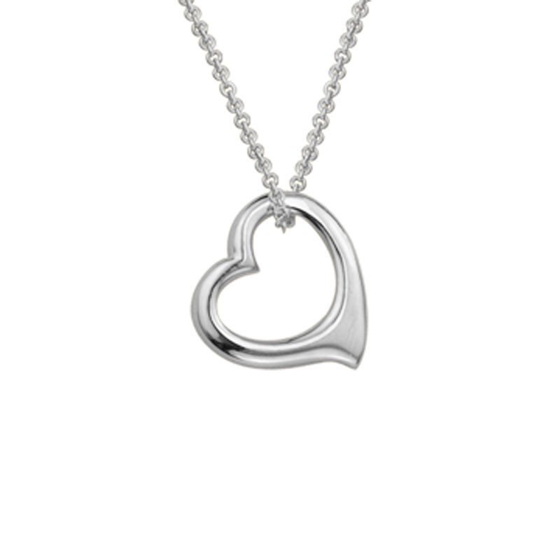 STERLING SILVER (RHODIUM PLATED) OPEN HEART PENDANT ON A 15+1
