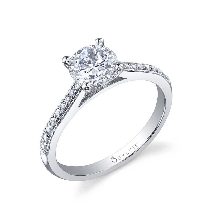 https://www.nfoxjewelers.com/upload/product/14K WHITE GOLD SEMI MOUNTING WITH .13TWT ROUND SI1 CLARITY & GH COLOR DIAMONDS PAVE SET DOWN THE MILGRAIN SHANK (SET WITH A ROUND CZ)
