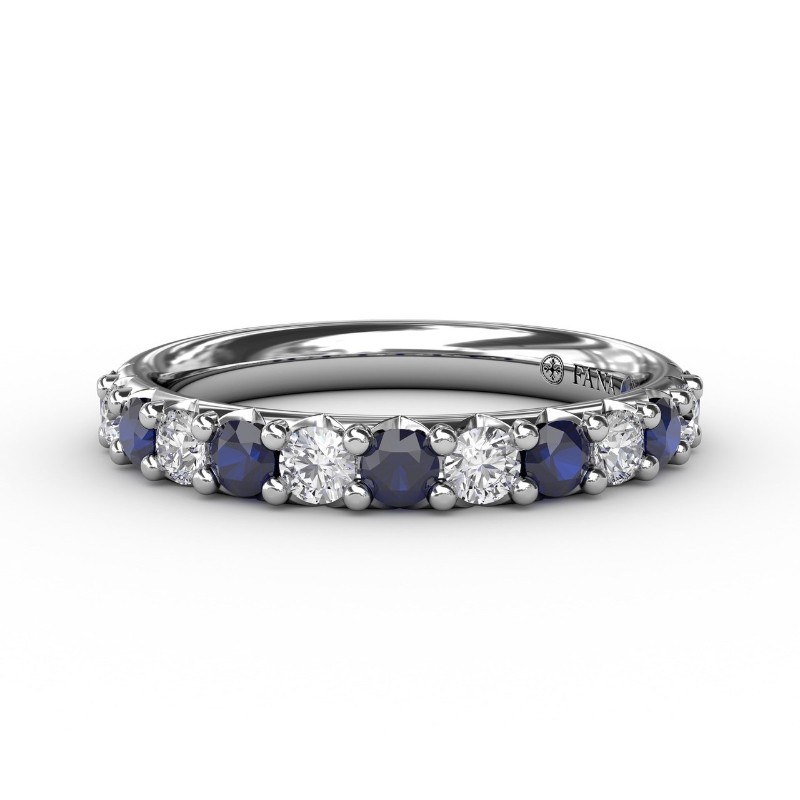 14K WHITE GOLD BAND WITH .35CTTW ROUND SI CLARITY & GH COLOR DIAMONDS ALTERNATING WITH .41CTTW ROUND SAPPHIRES FINGER SIZE 5.5