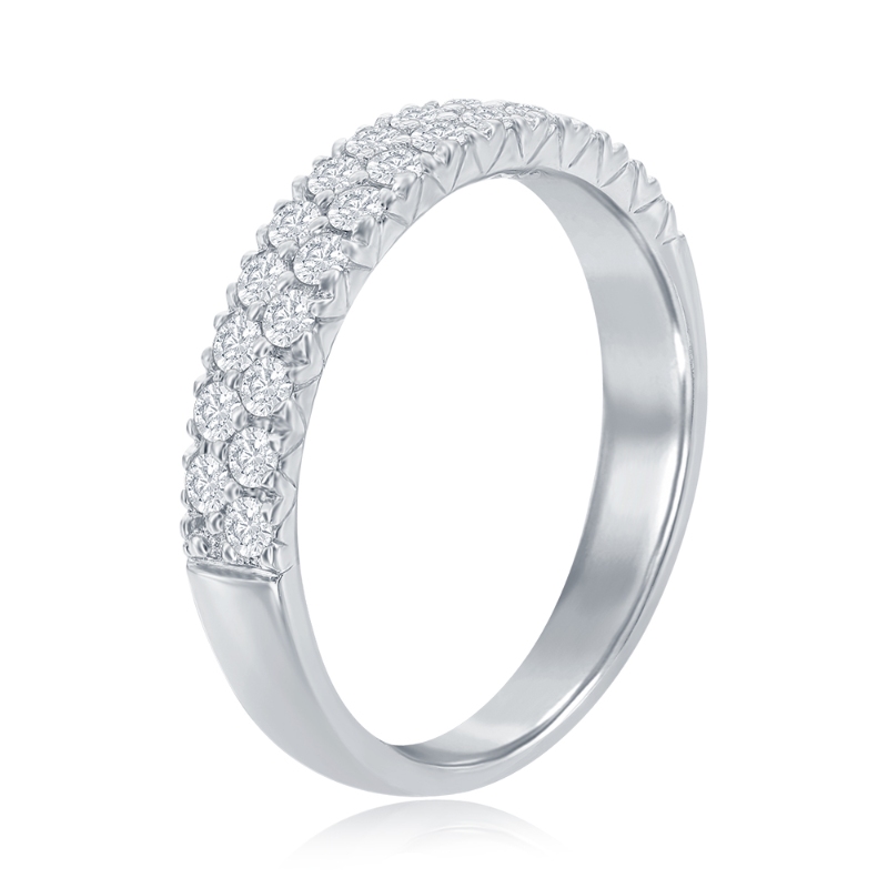 14K White Gold Two Row Pav&eacute; Diamond Band